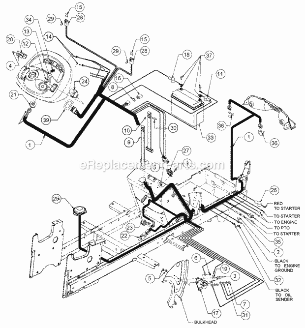 Battery, Electrical Components & Switches (S/ Diagram and Parts List for 2164 13A-264G100 Cub Cadet Lawn Tractor